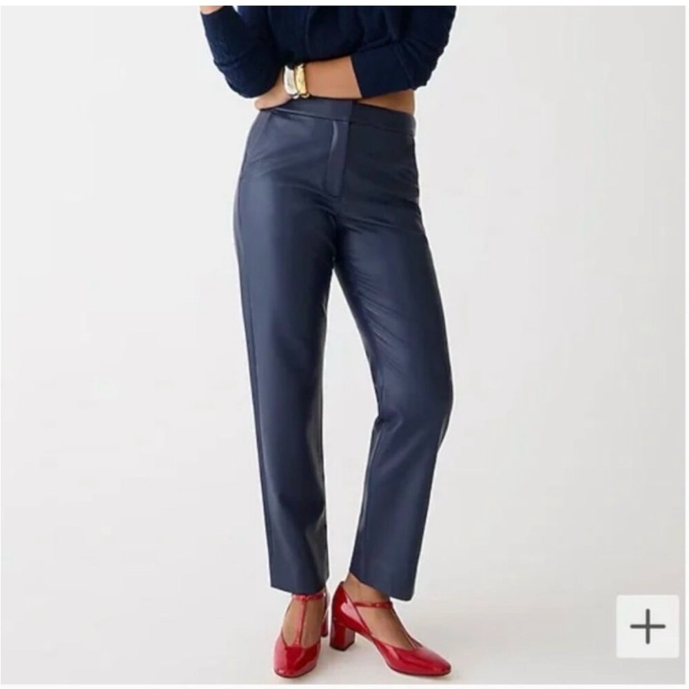 J. Crew Navy Blue Faux Leather Straight-Leg Kate Pants Size 2